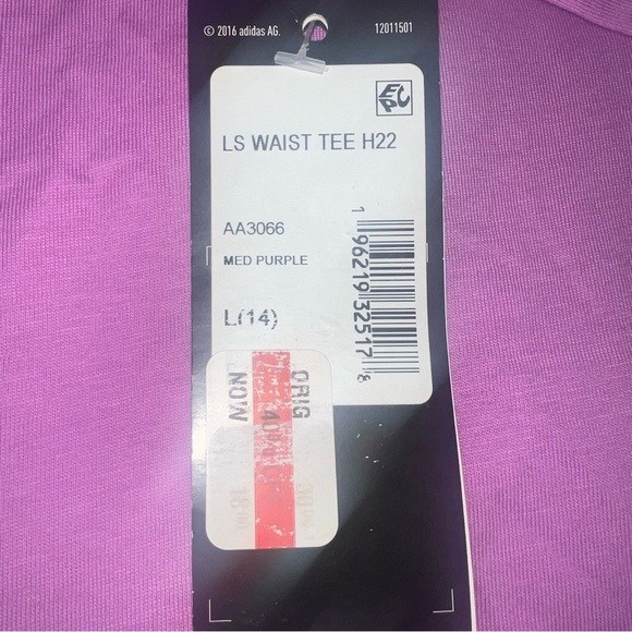Adidas Big Girls Purple/Silver Long Sleeve Waist T-shirt/Tee | NEW/NWT!!💜💜🩶🩶 - Picture 6 of 6